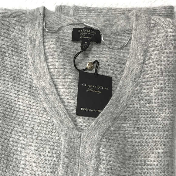 Charter Club Sweaters - 100% Cashmere Ovesize V Neck Gray Top/Sweater